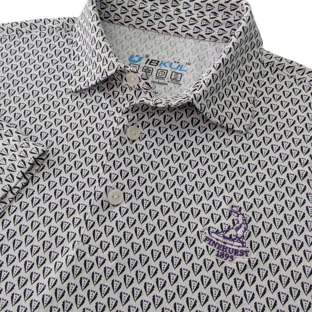 IBKUL Pinehurst 1895 Golf Polo Shirt Mens M White Purple Print‎ UPF 50+